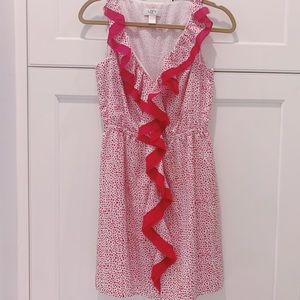HOT PINK/FUCHSIA/WHITE💖ANN TAYLOR/LOFT PETITES XSP SILK RUFFLE MINI DRESS